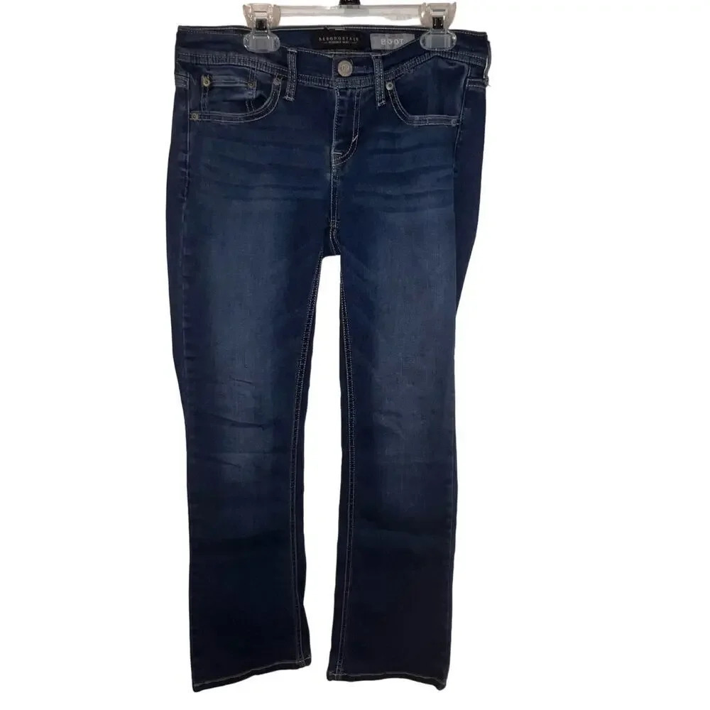 Aeropostale Boot, 6 Short dark wash, bootcut, relaxed fit blue denim 